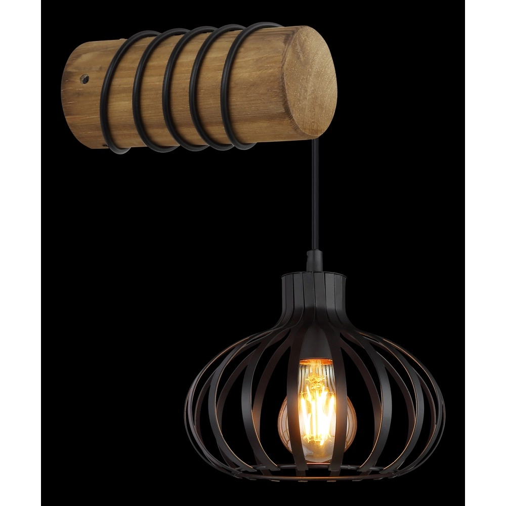Country wall lamp Caldwell black with wood Globo 9007371592586
