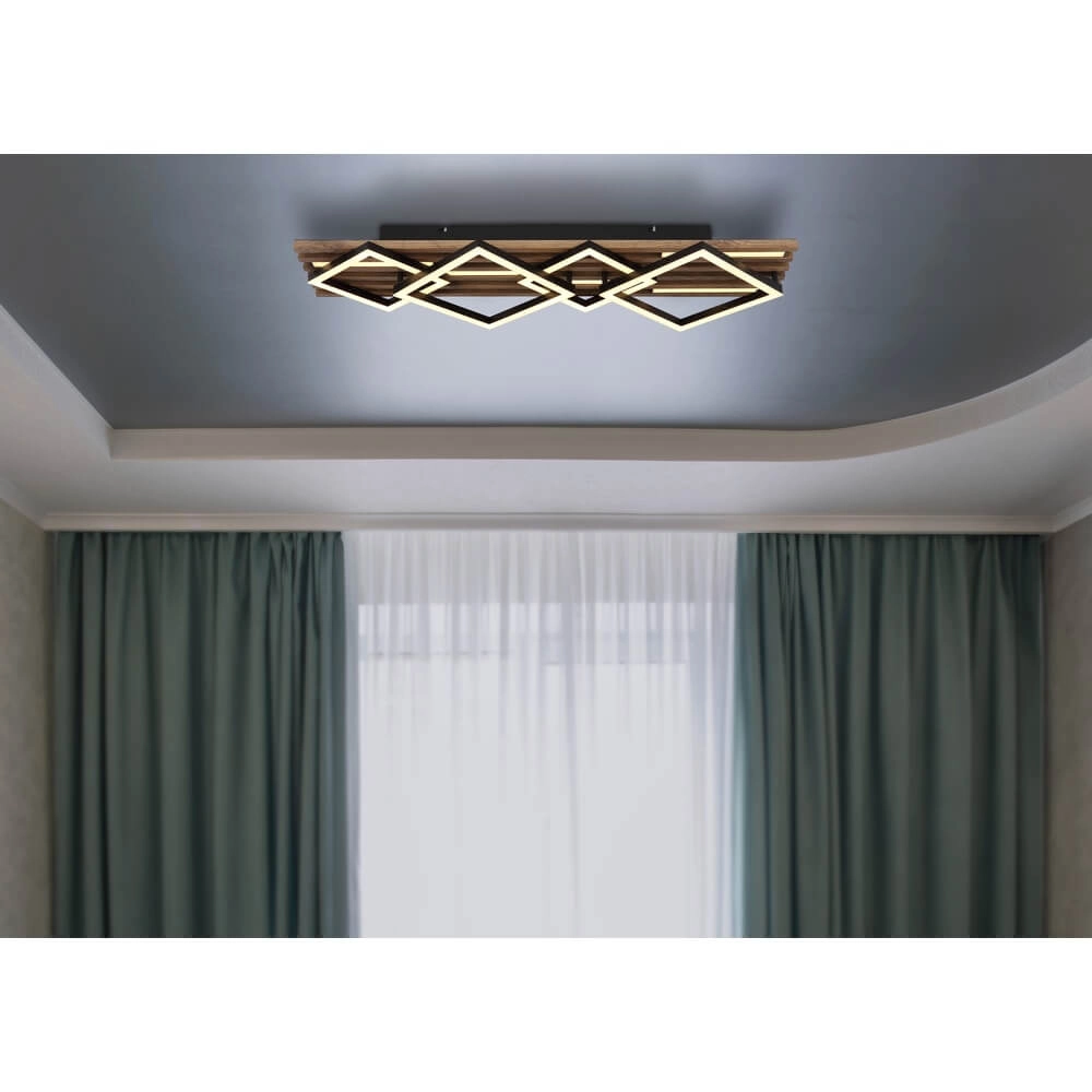 Ceiling lamp Obrien black with wood 4-lights Globo 9007371518302
