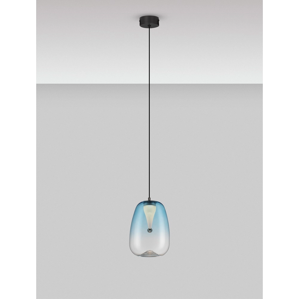 Design pendant lamp Oblo 1-light blue glass Lyora 5212017474117