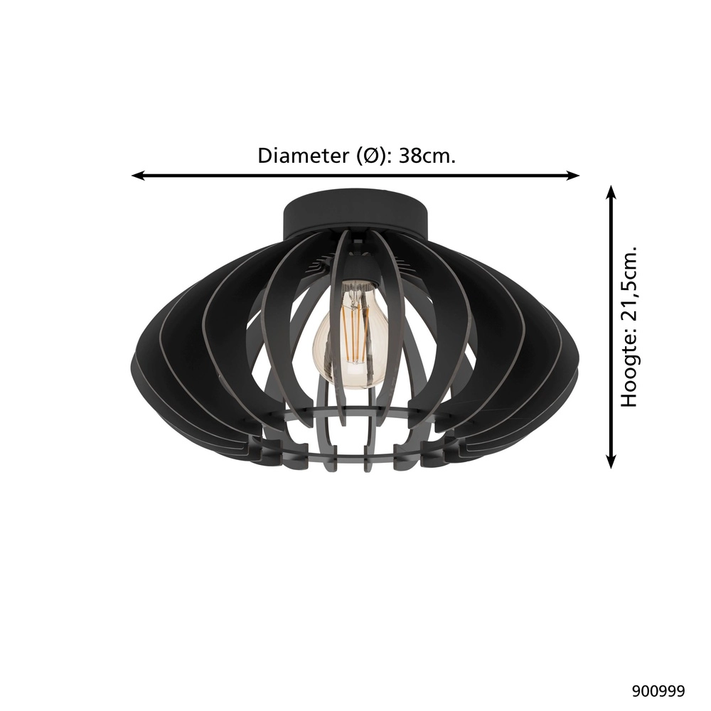 Wooden ceiling lamp Cossano 3 black - Ø 38cm Eglo 9008606291373