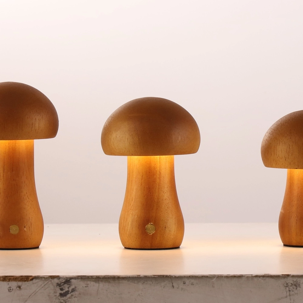 Set of 3 table lamps Asher mushroom wood Searchlight 5053423297729