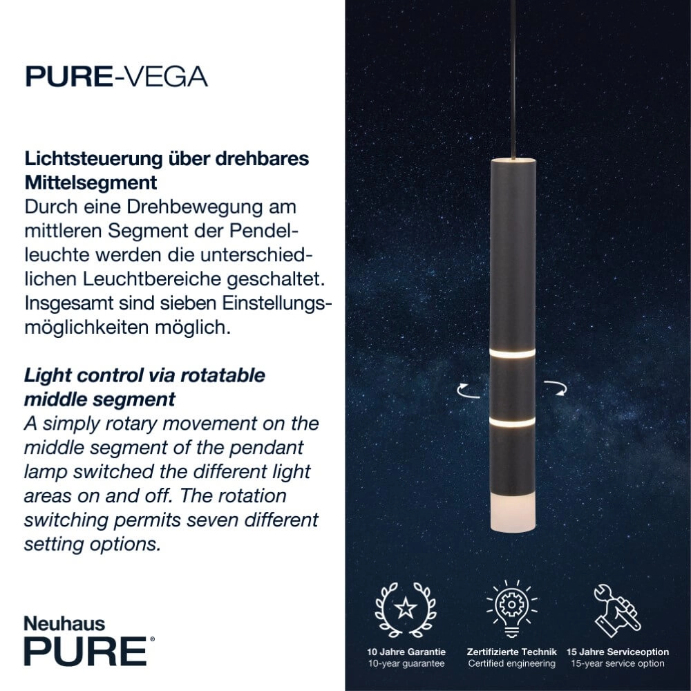 Black hanging lamp Pure Vega 3000K Paul Neuhaus 4012248357514