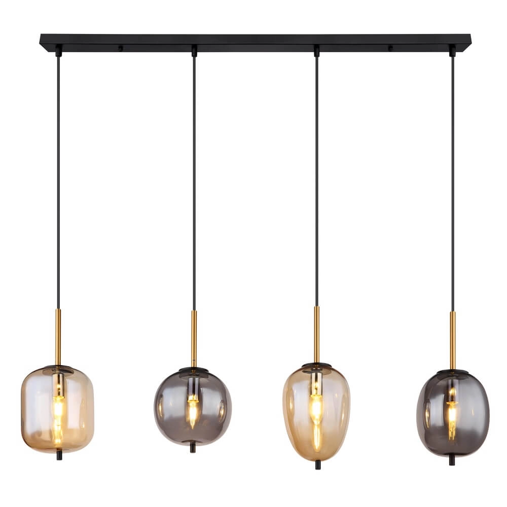 Pendant lamp Blacky Amber and smoke glass 4-lights Globo 9007371431717