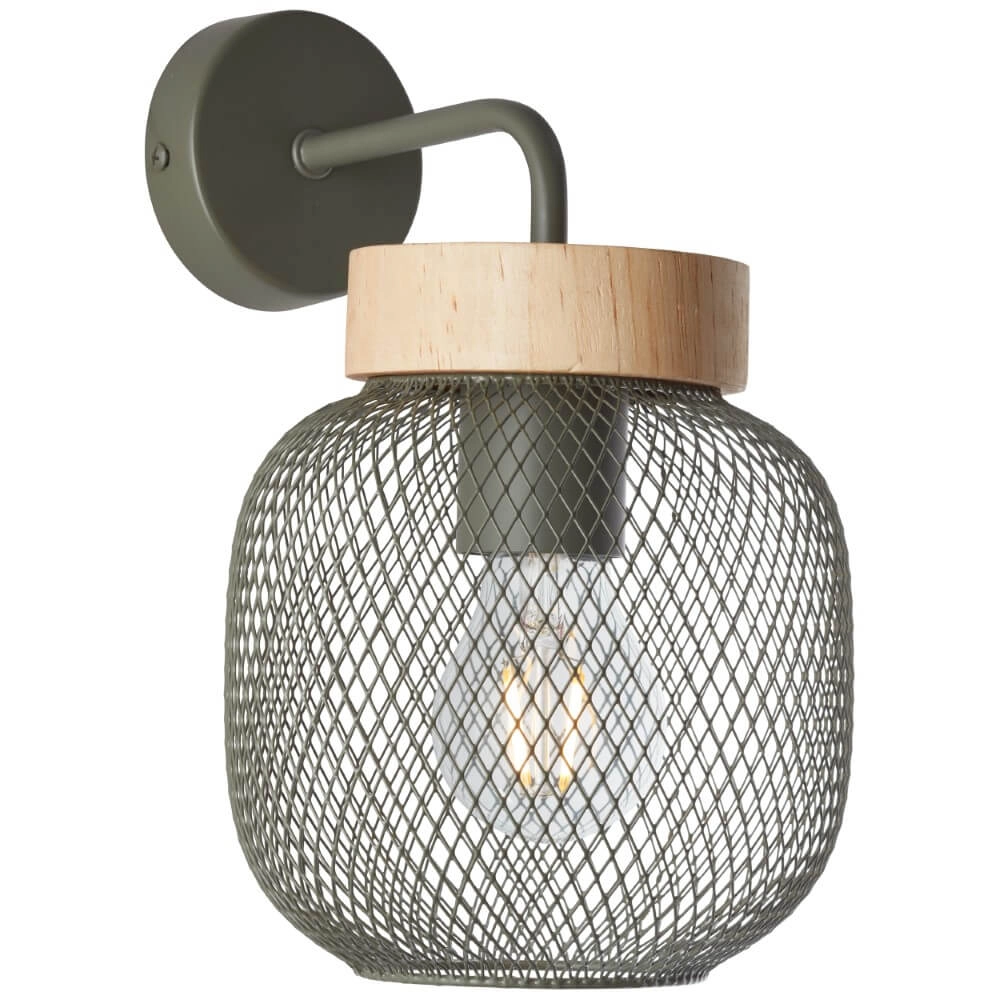 Wall lamp Giada Green with wood