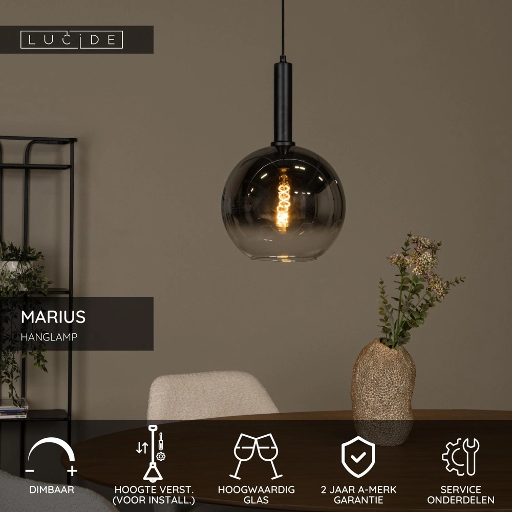 Pendant lamp Marius Ø 30cm black Lucide 5411212452252