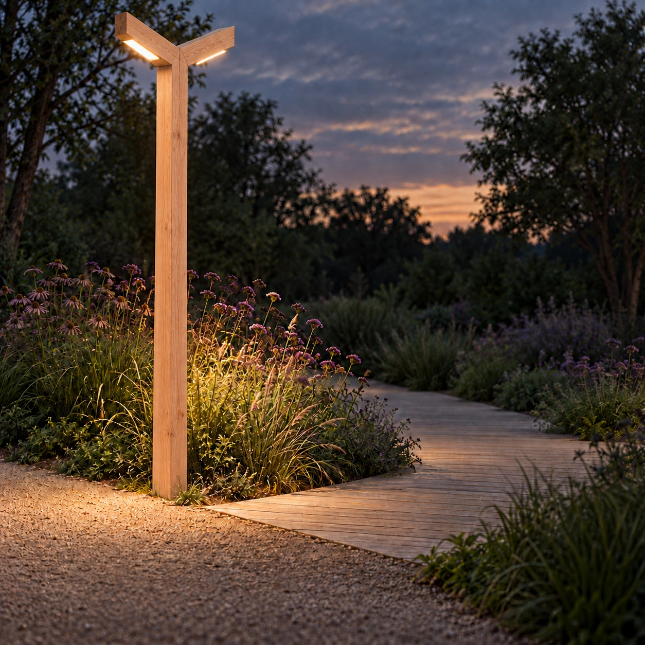 Double wooden street lamp Stelle Douglas - 4M - PH08 - 3000K