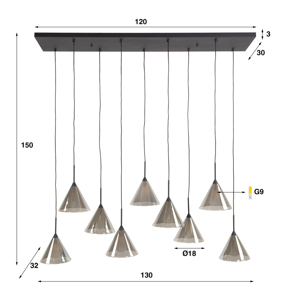 9-light pendant lamp Conic for dining table Lyora 8716803512023