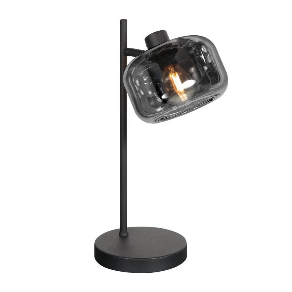 Black table lamp Tenebris with smoke glass