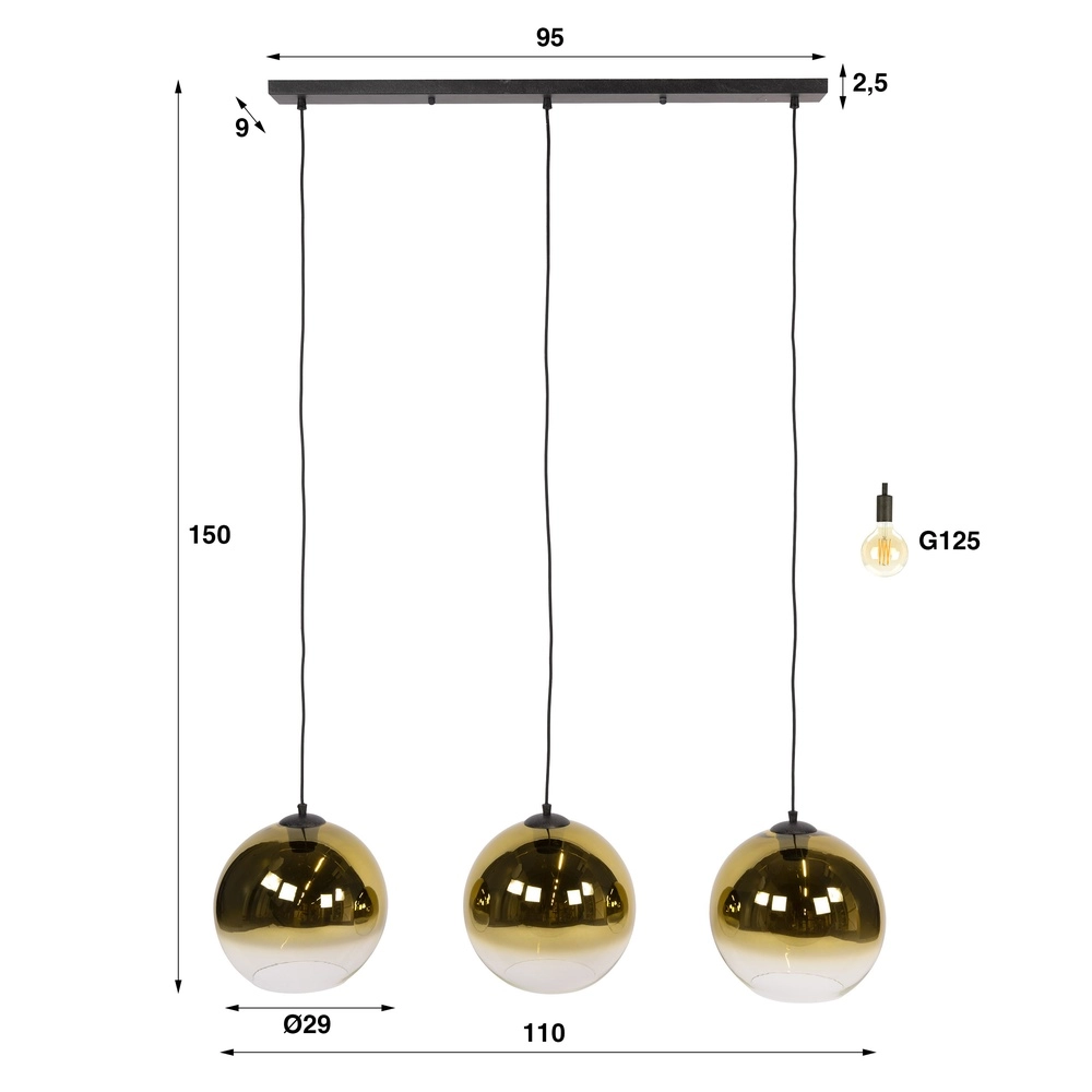 3L pendant light Bubble with gold fading glass Lyora 8716803511200