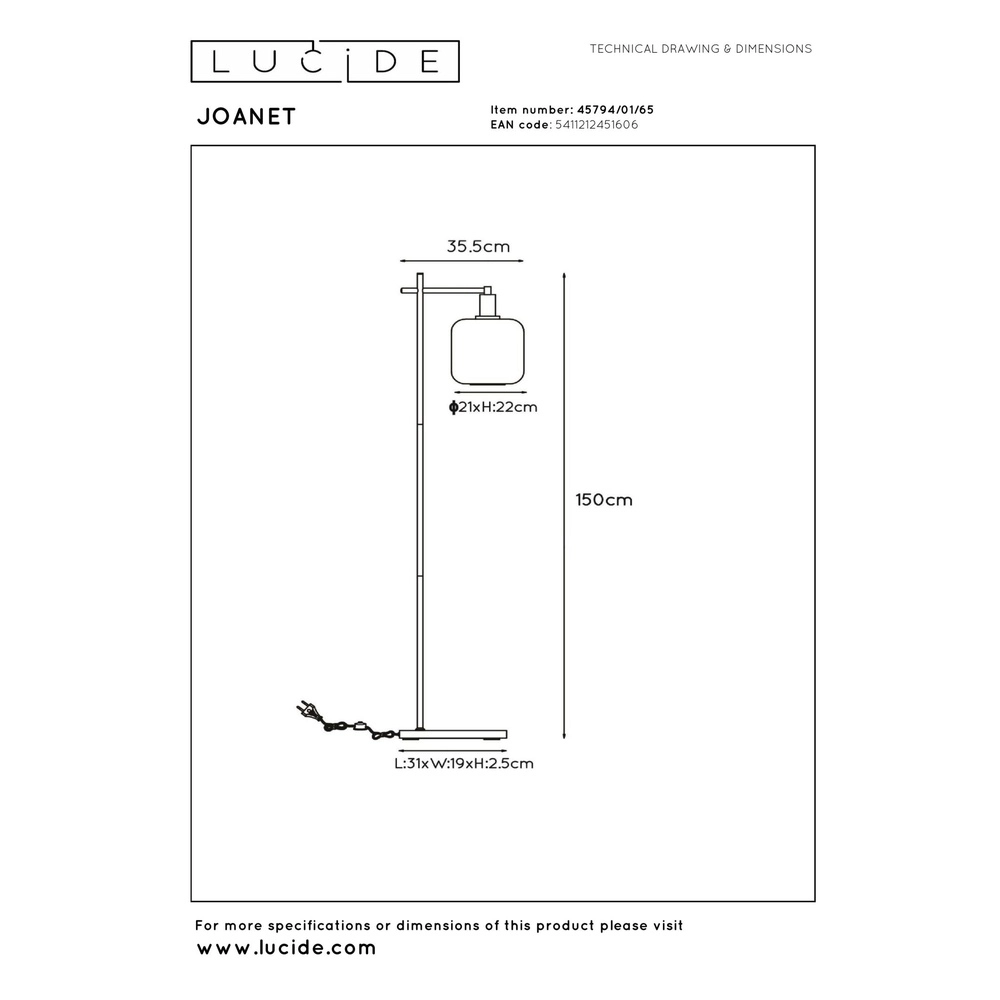 Floor lamp Joanet black with smoke glass Lucide 5411212451606