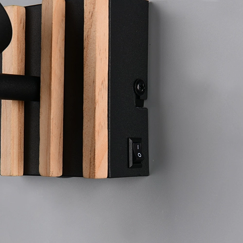 Wall lamp Travia black with wood Trio 4017807682588
