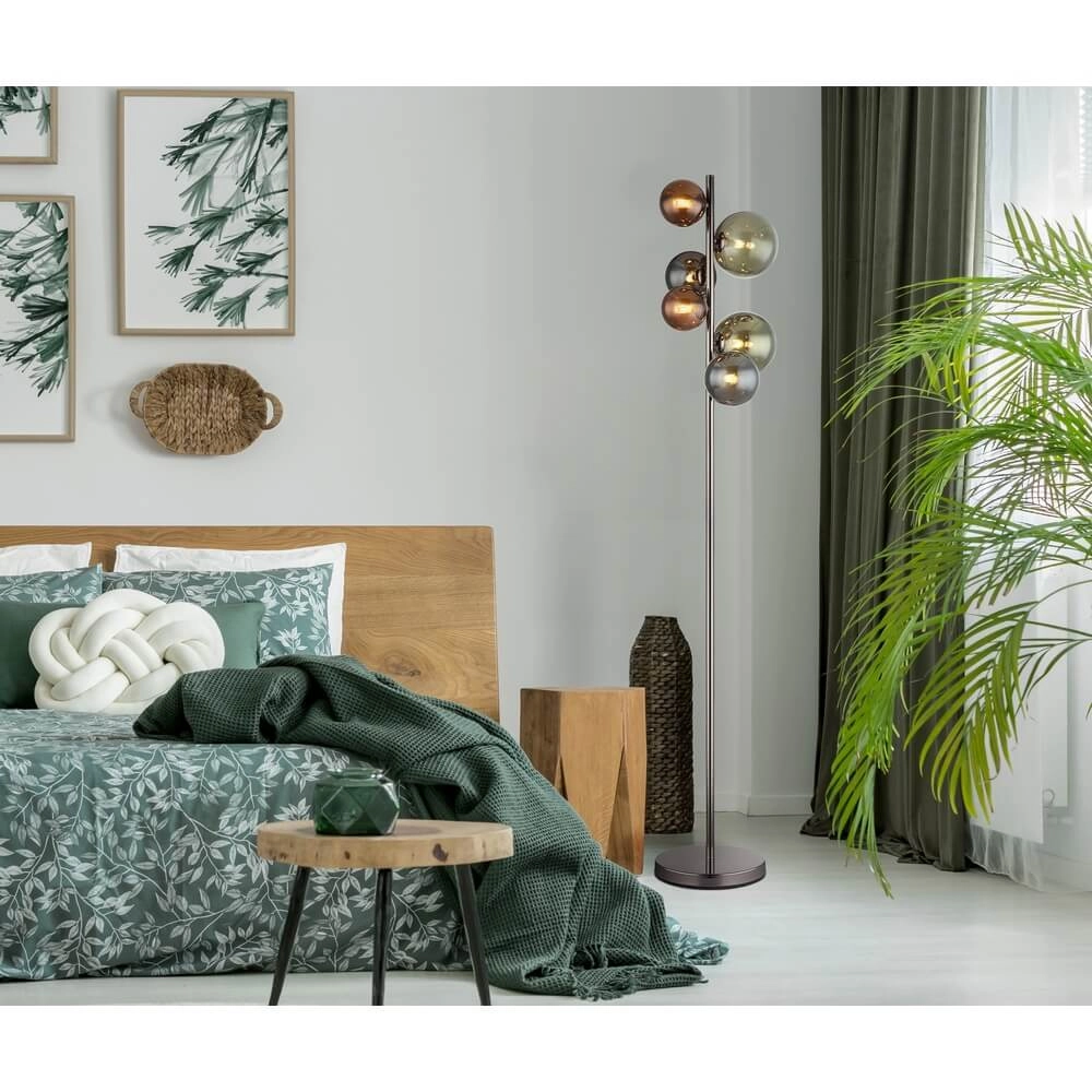Black floor lamp Riha Coloured glass 6-lights Globo 9007371450114