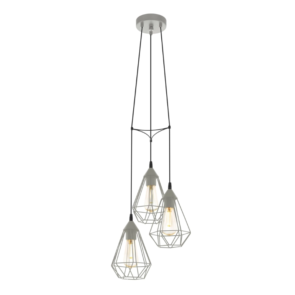 Grey pendant lamp Tarbes 3-light