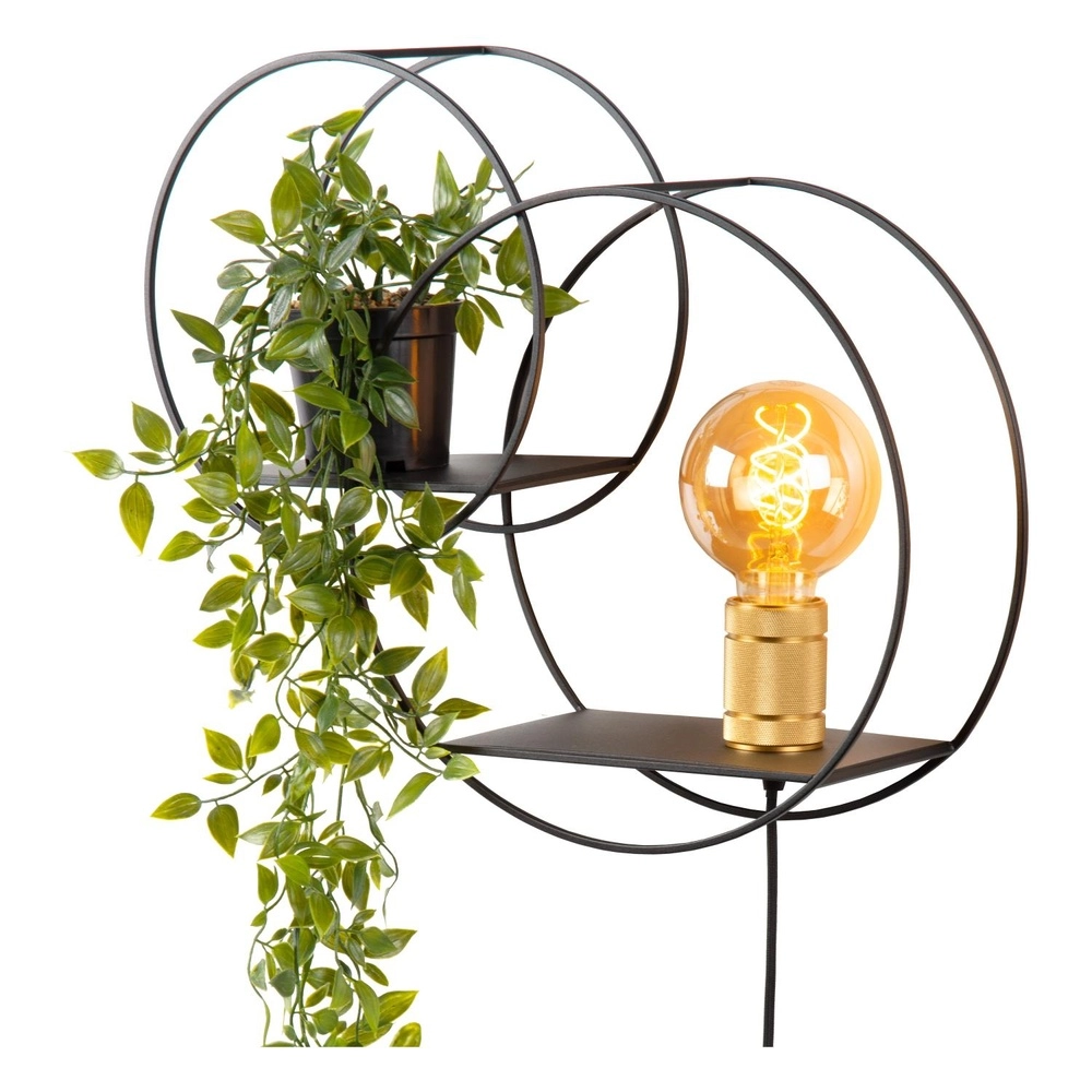 Unique wall lamp Circle black with shelves Lucide 5411212211408