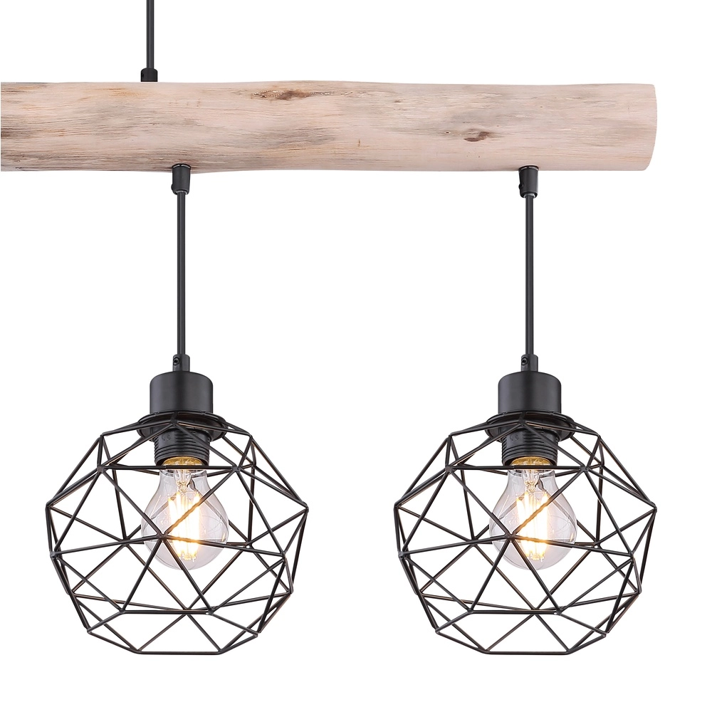 4-light dining table lamp Theodor black with wood Globo 9007371400676