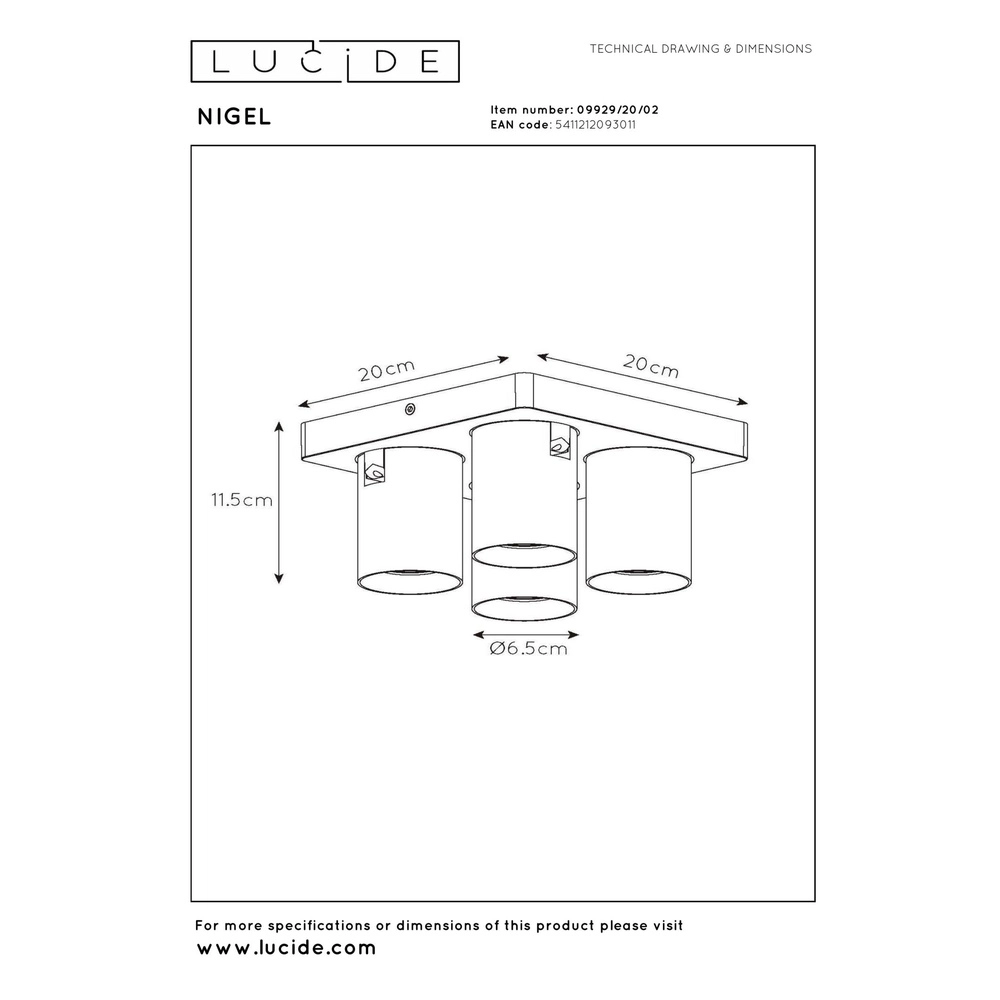 Ceiling spotlight Nigel 4-light gold Lucide 5411212093011