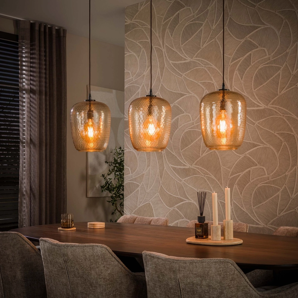 3-lichts hanglamp Python amber glas