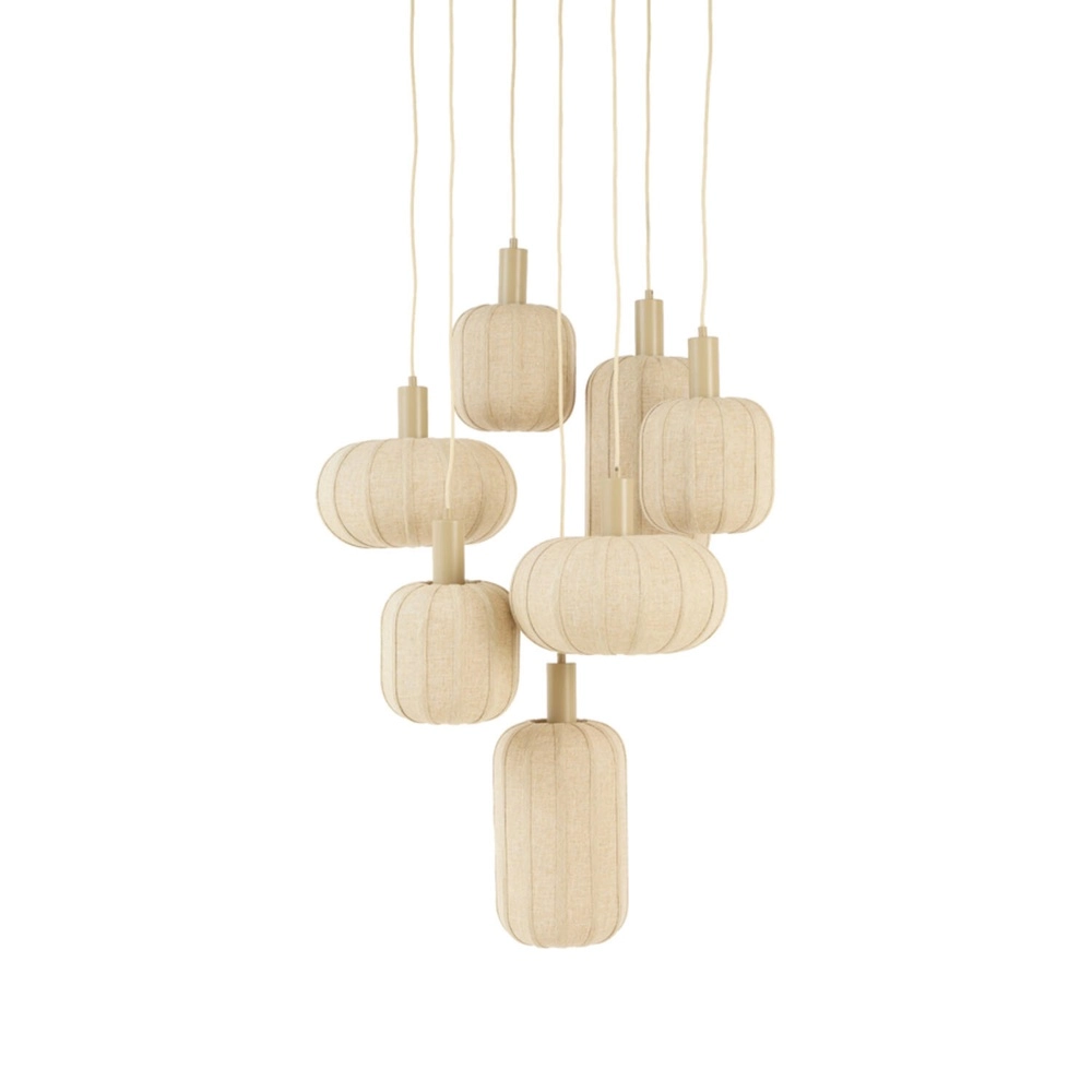 Japandi pendant lamp Tufia 7-light sand brown