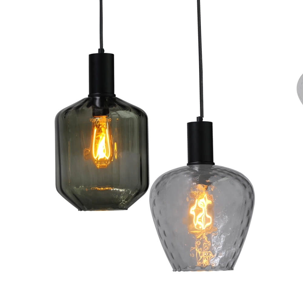 6-light hanging lamp - black - Porto with different glasses Masterlight 8718121270685