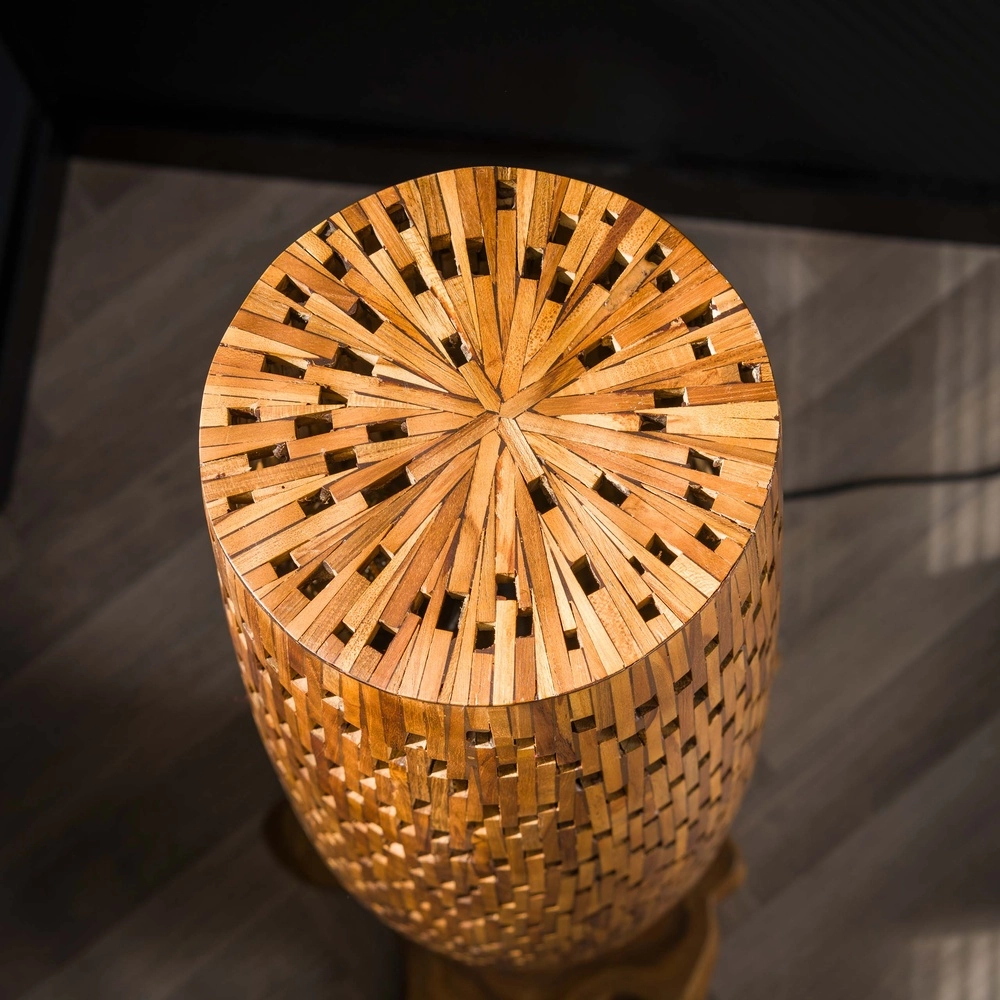Wooden floor lamp Bars teak - 145cm - Ø 40cm Lyora 8716803512795