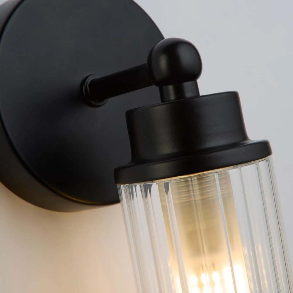 Black wall lamp Imperial with ribbed glass Searchlight 5053423271941