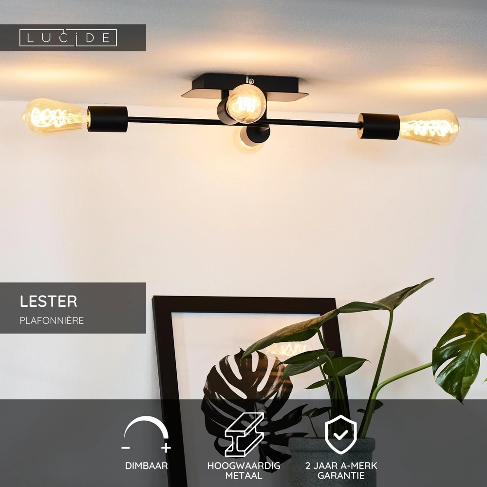 Ceiling lamp Lester 4-light black Lucide 5411212211026