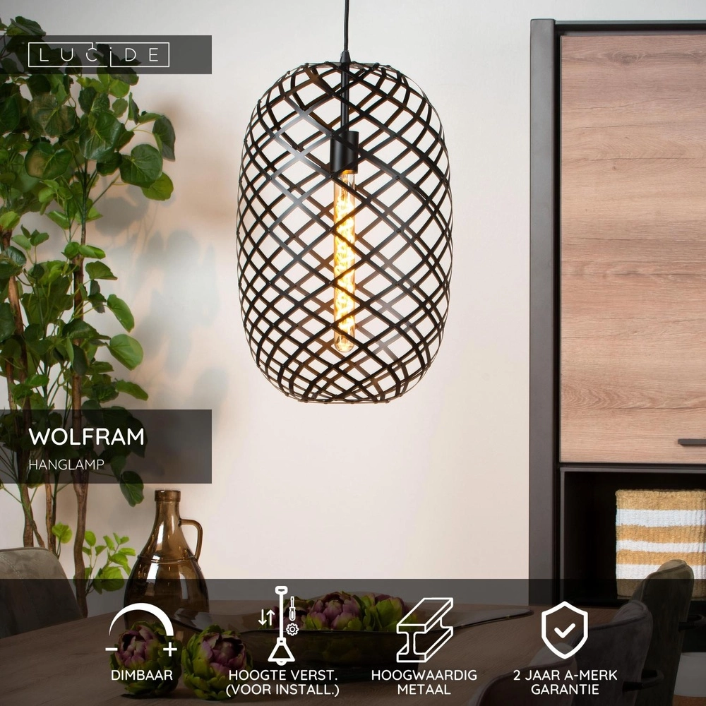 Pendant lamp Wolfram Ø 32cm black Lucide 5411212211163