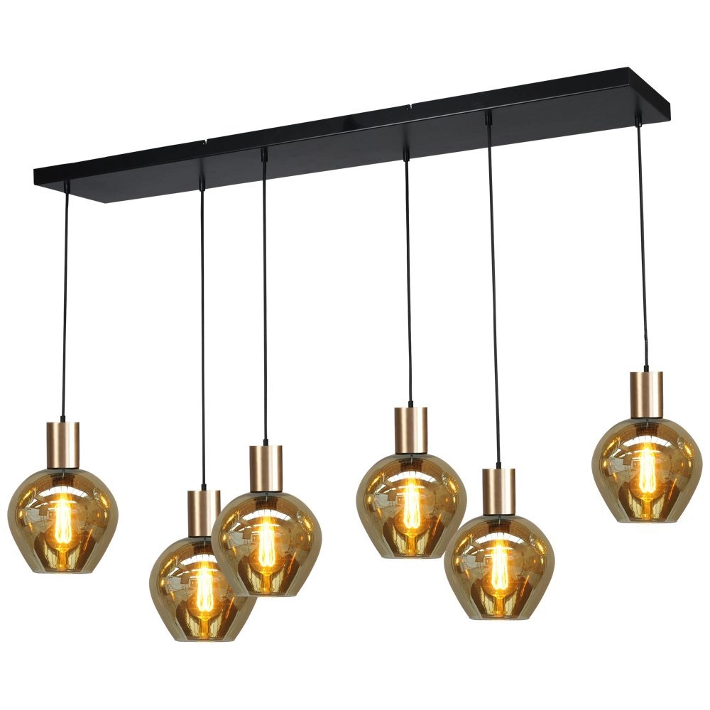 Black hanging lamp with gold Bounty 6-light round glass