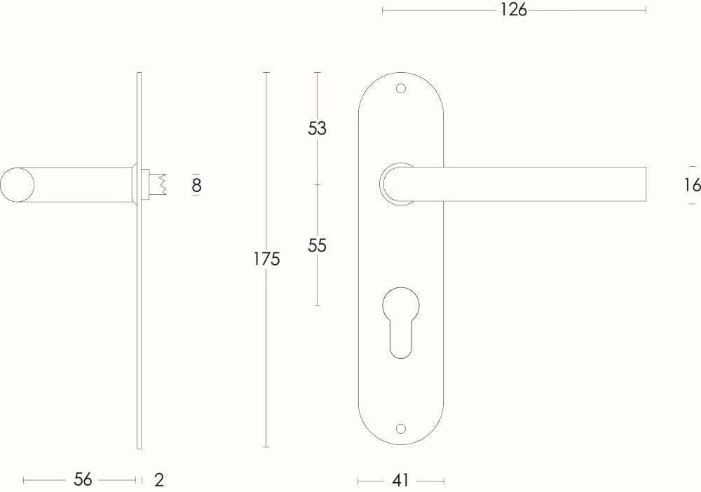 Door handle Recht profile cylinder 55mm stainless steel Intersteel 8714186060544