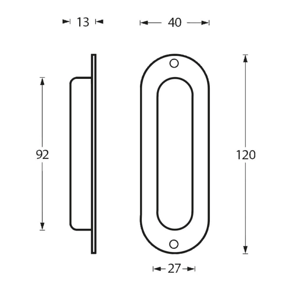 Sliding door handle oval Alvro 12x4cm stainless steel screw hole Intersteel 8714186097120