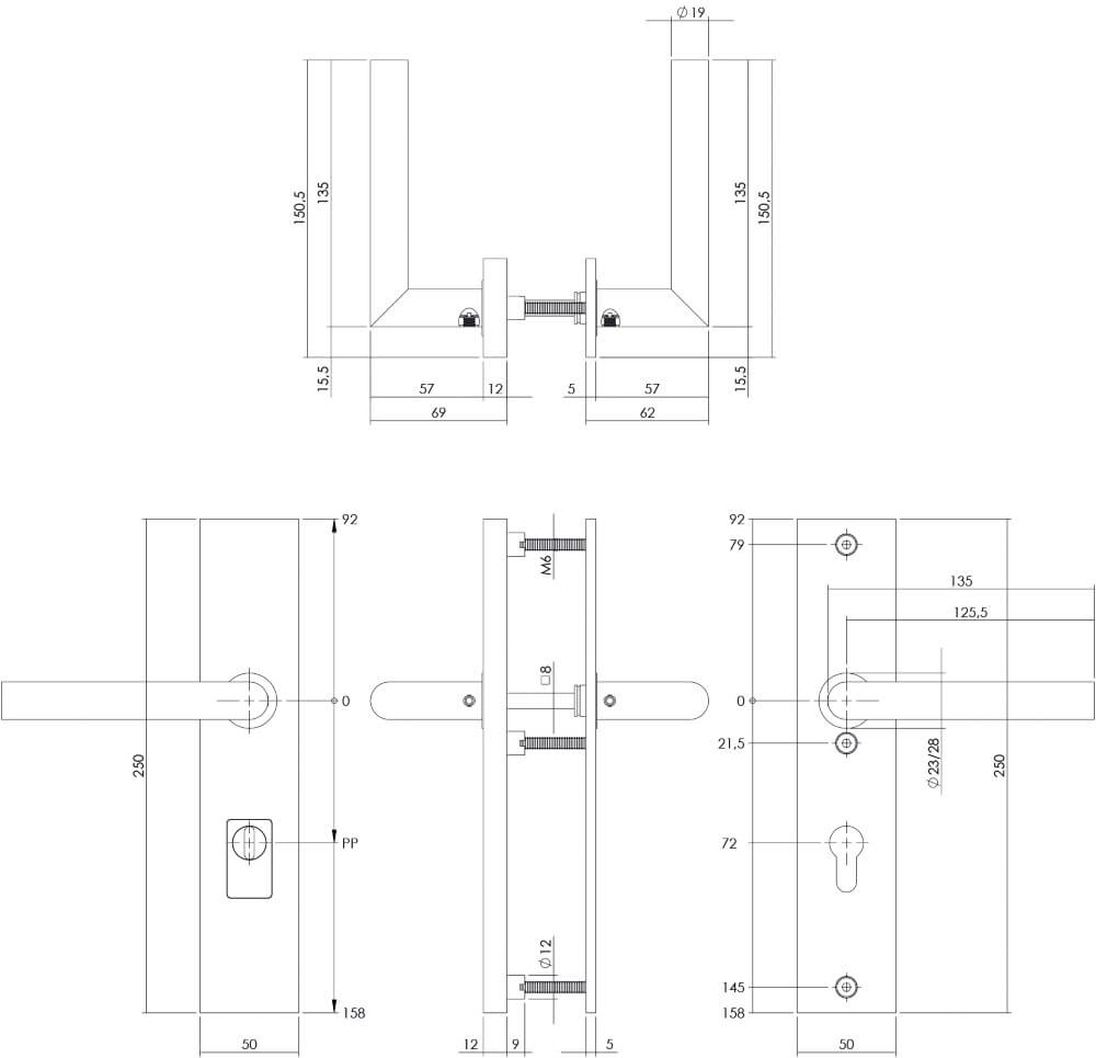 Backdoor hardware Aurano Core pull protection PC 72mm straight black Intersteel 8714186428283