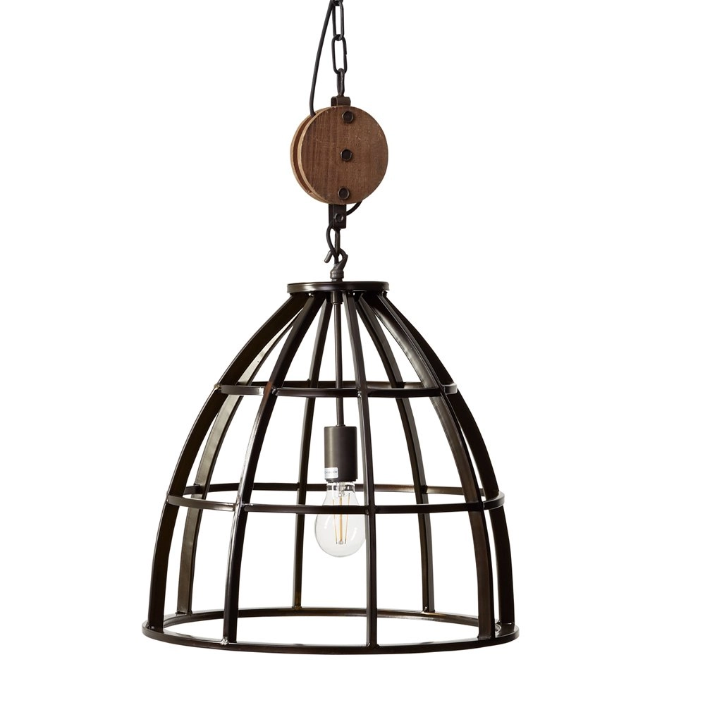 Country Pendant Lamp Matrix Ø 34cm gunmetal with wood