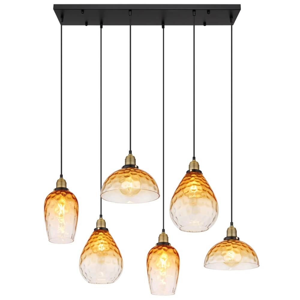 6-light pendant lamp Salvy Amber Glass Honeycomb Globo 9007371445608