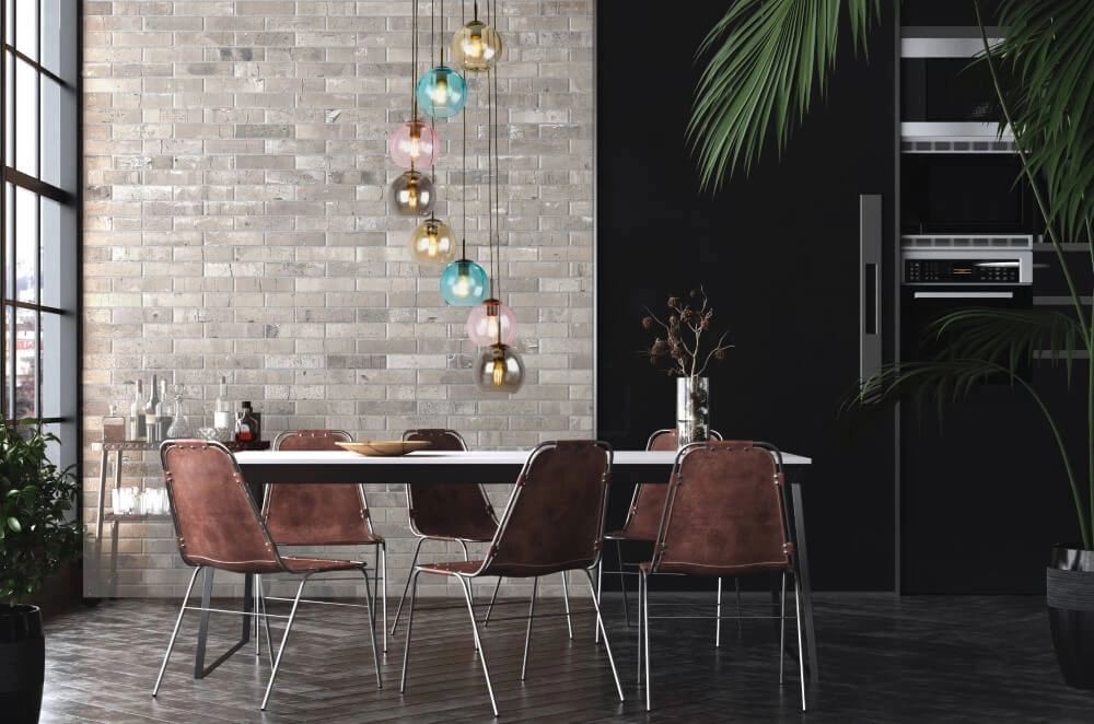 8-light pendant lamp Mardi Gras II with multiple colors of glass Searchlight 5053423243184