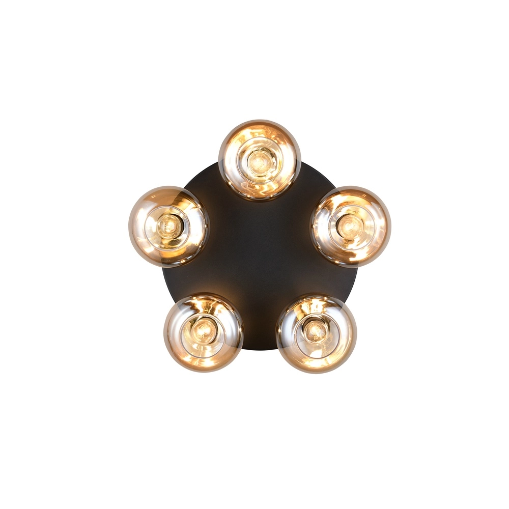Ceiling lamp Divina 5-light black with amber glass Trio 4017807667455