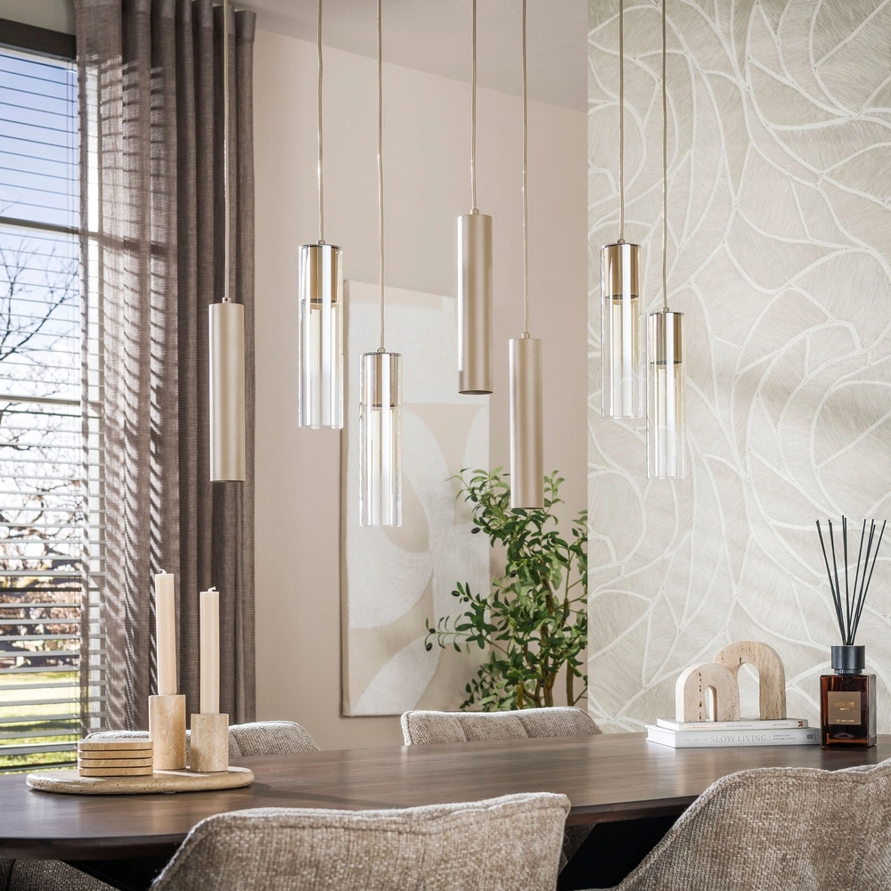 Strakke hanglamp Lungo zand bruin 7-lichts Lyora 8716803514898