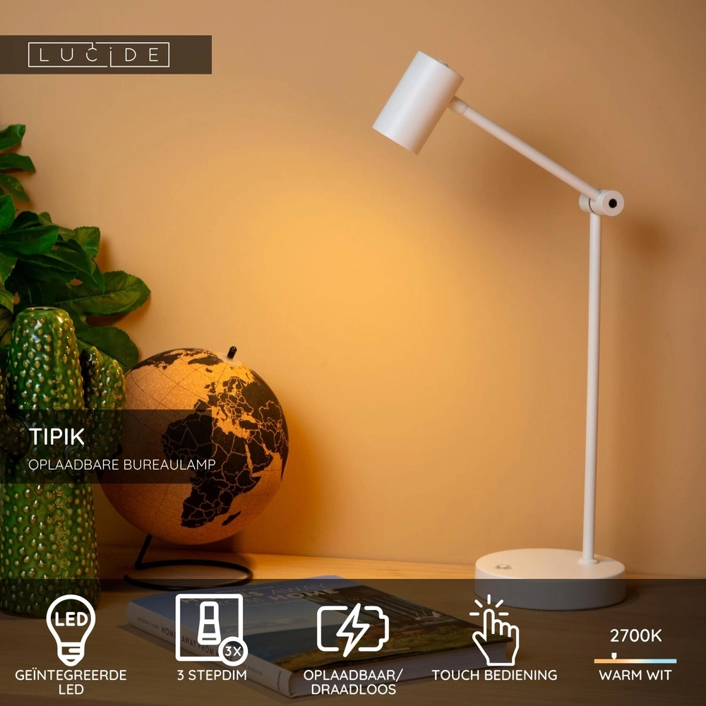 Rechargeable desk lamp Tipik white Lucide 5411212361332