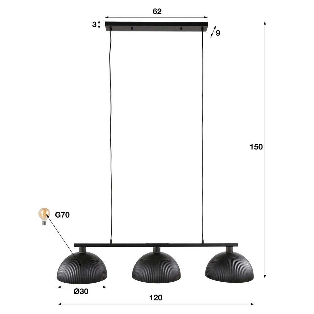 Industrial pendant lamp Ripple 3L - Ø 30cm Lyora 8716803512344