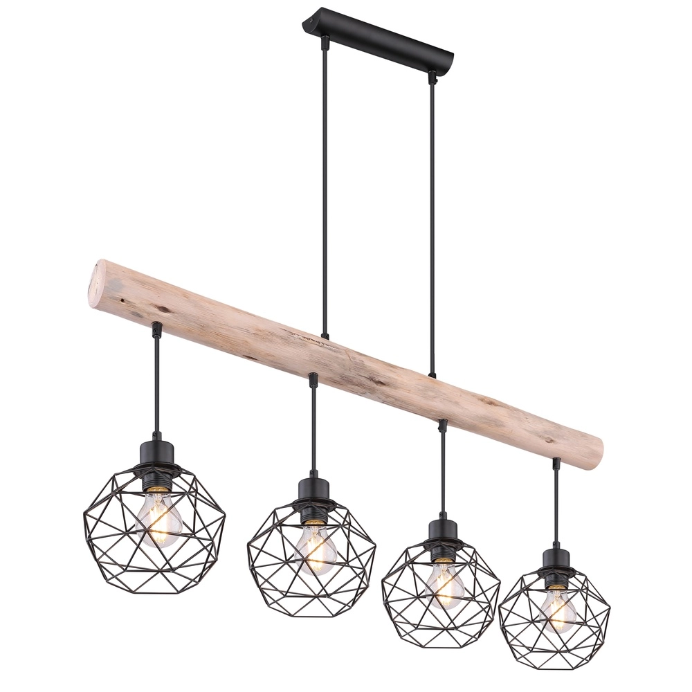 4-light dining table lamp Theodor black with wood