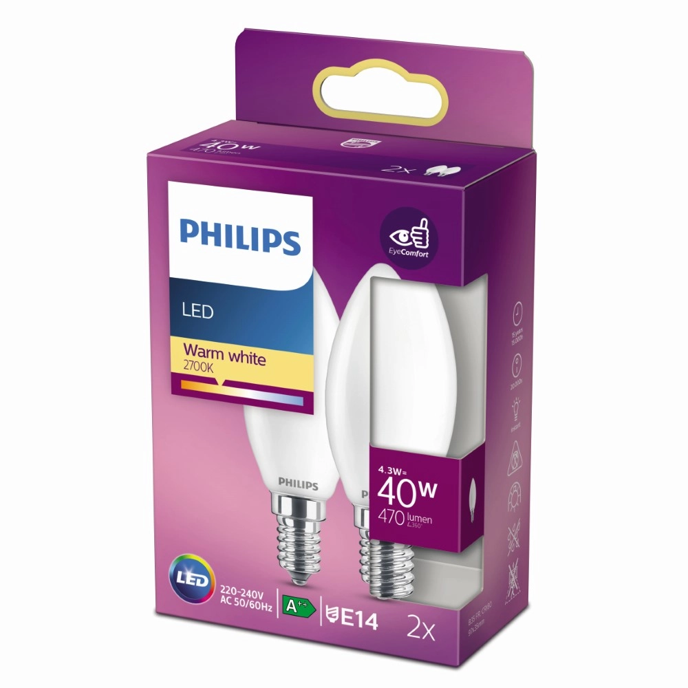 Light source candle 4,3W - E14 - 2700K - 470 lumen set with 2pcs