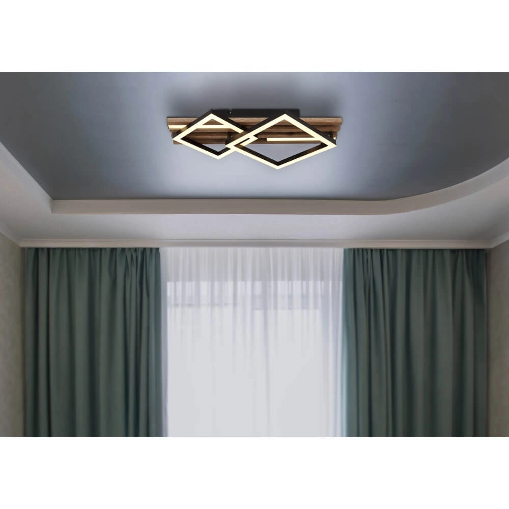 Ceiling lamp Obrien black with wood 2-lightest Globo 9007371512300