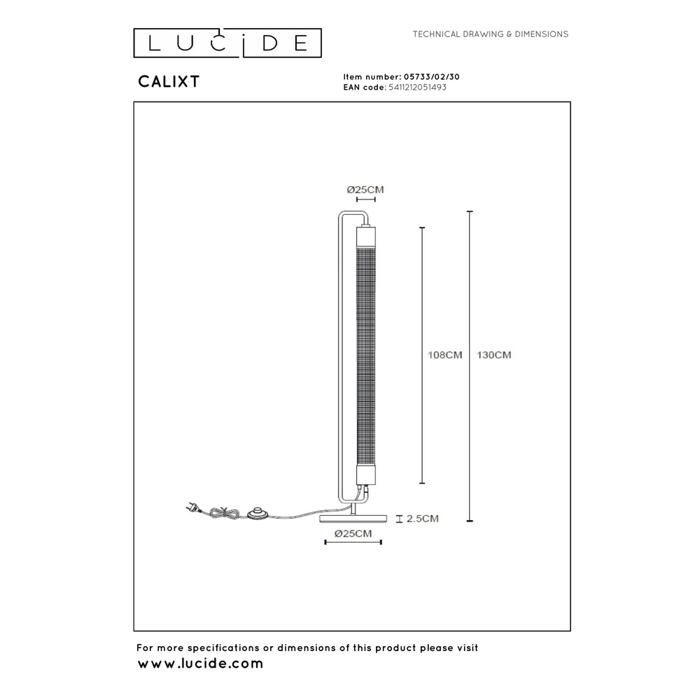 Design floor lamp Calixt Black Lucide 5411212051493