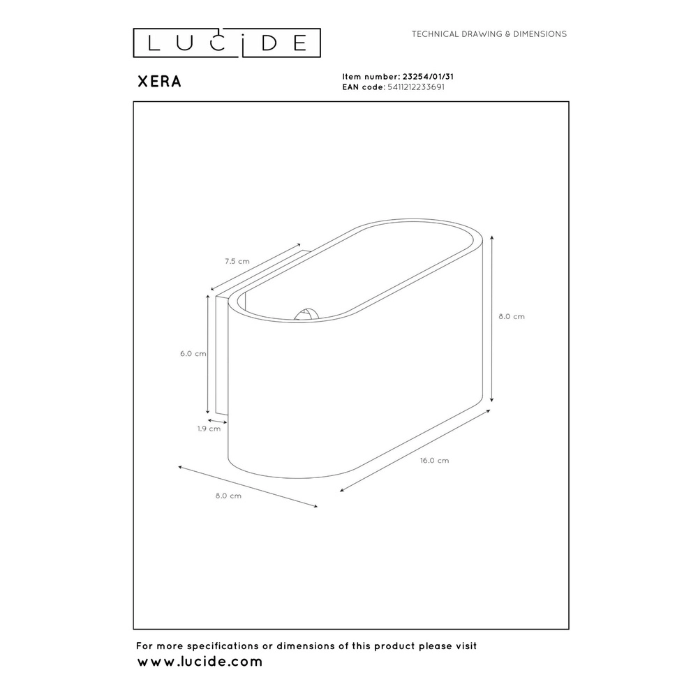 Wall lamp Xera 16cm white Lucide 5411212233691