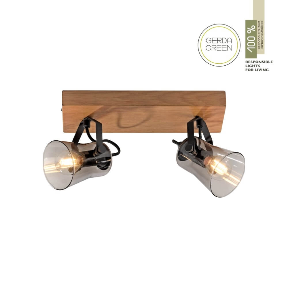 Ceiling lamp Green Langstrom wood 2-light Just Light 4043689994877