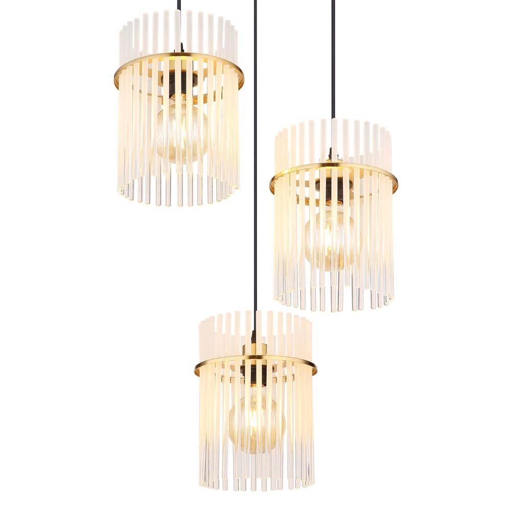 Golden pendant lamp Gorley round with glass 3-lights Globo 9007371446803