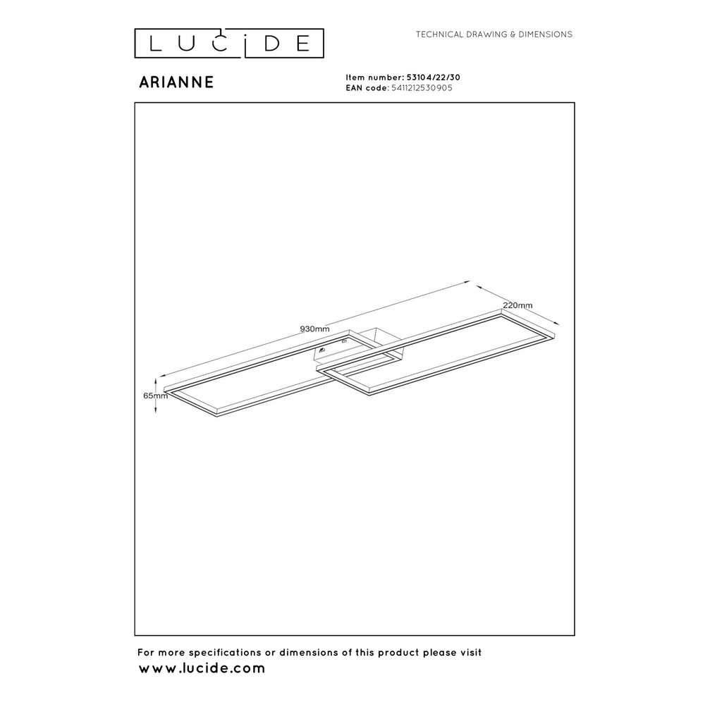 Design ceiling lamp Arianne Elongated black Lucide 5411212530905