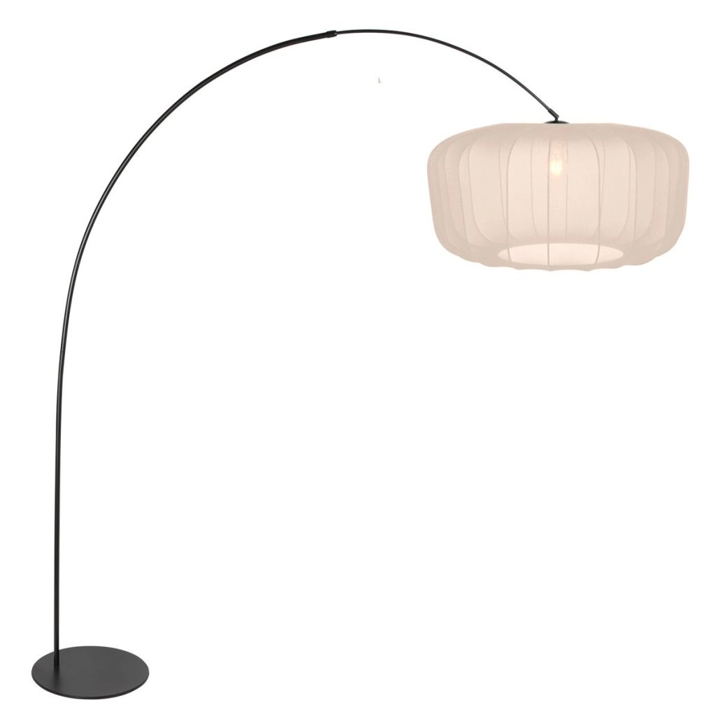 Black arc lamp Curve with cream shade Ø60cm