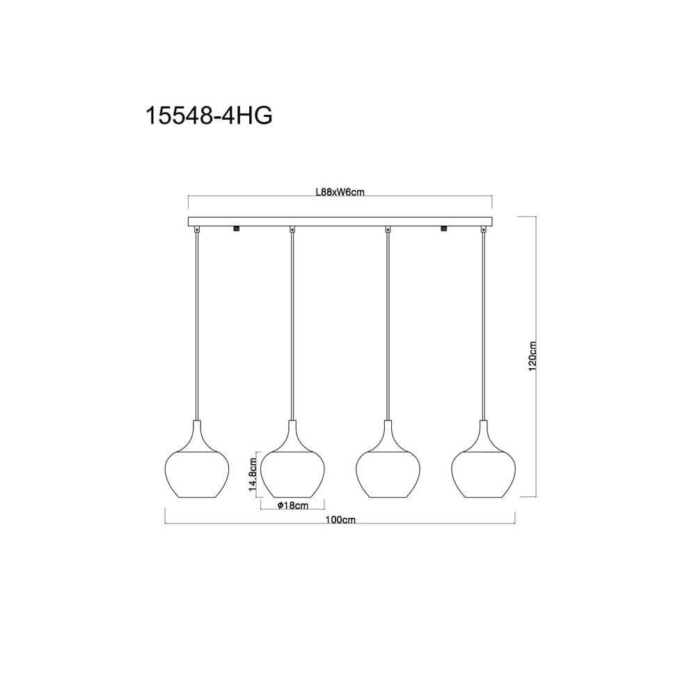 Black pendant lamp Maxy with red glass 4-lights Globo 9007371447985