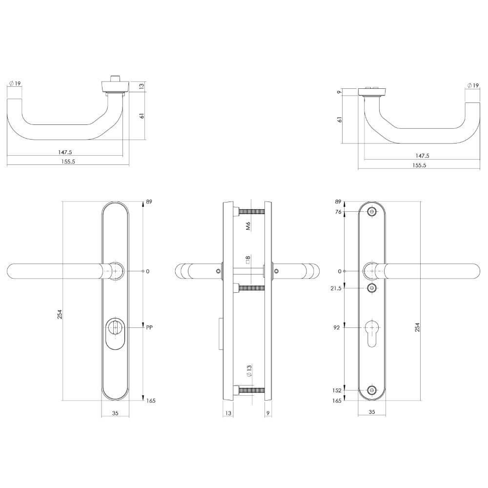 Backdoor hardware Aurano core pull protection narrow PC 92mm stainless steel Intersteel 8714186395417
