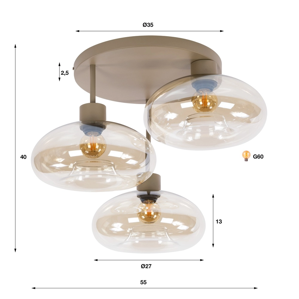 Design plafondlamp Serene 3-lichts zand bruin Lyora 8716803514782